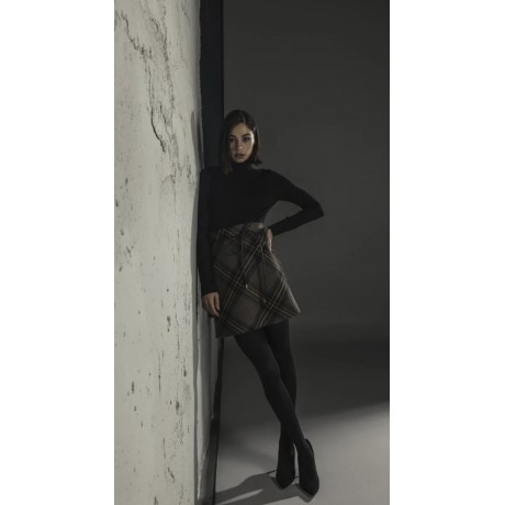 Abito combinato con gonna in misto lana a quadri e corpino in maglia con scollo lupetto e maniche lunghe