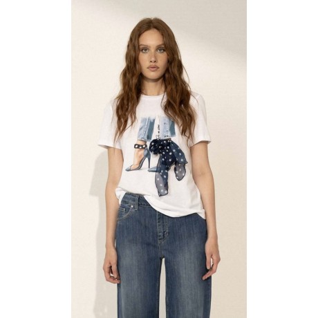 T.shirt con stampa e fiocco pois