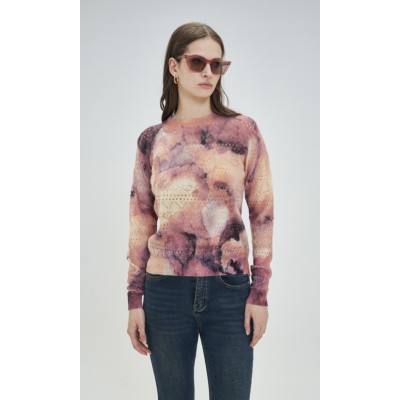 Maglione in lana e alpaca con stampa artistica.Design con collo rotondo classico.Maniche lunghe con vestibilità comoda.Tessuto l