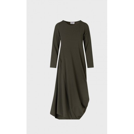 Abito in maglia crepe con scollo tondo,maniche lunghe e gonna asimmetrica