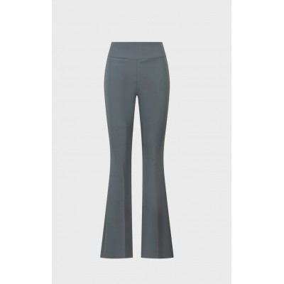Pantalone a zampetta in tessuto tecnico bielastico con cinturino alto in vita e zip in metallo dietro