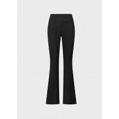 Pantalone a zampetta in tessuto tecnico bielastico con cinturino alto in vita e zip in metallo dietro