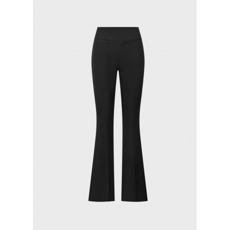 Pantalone a zampetta in tessuto tecnico bielastico con cinturino alto in vita e zip in metallo dietro