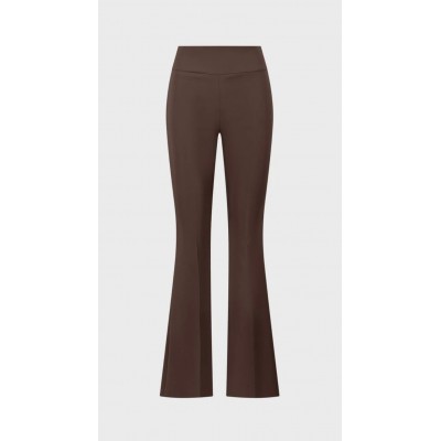 Pantalone a zampetta in tessuto tecnico bielastico con cinturino alto in vita e zip in metallo dietro