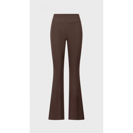 Pantalone a zampetta in tessuto tecnico bielastico con cinturino alto in vita e zip in metallo dietro