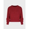 Maglia smacchinata e calata a coste con scollo tondo,maniche lunghe e strass in all over sul davanti
