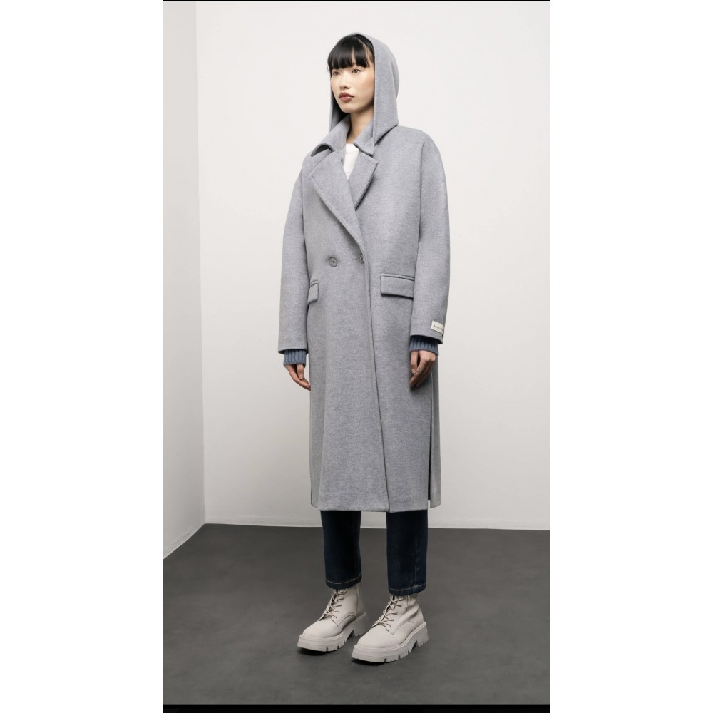 Cappotto grigio  lungo con cappuccio Cappotto grigio  lungo con cappuccio