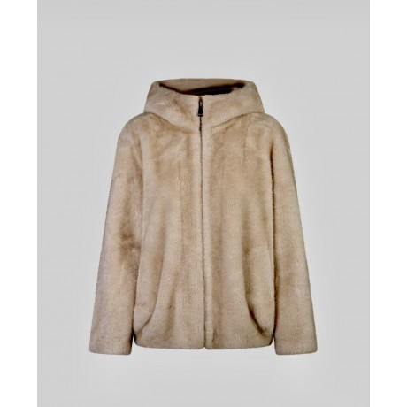 Ecopelliccia corta con cappuccio
