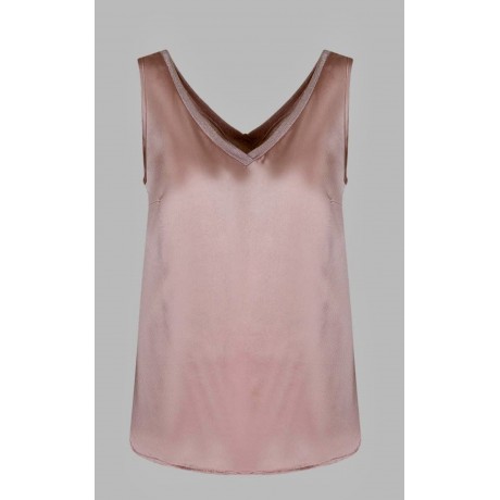 Blusa in raso  avanti cotone dietro, senza maniche, scollo a V