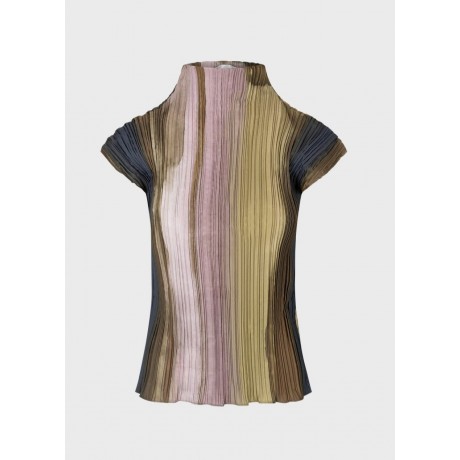 Blusa Nuanced smanicata con scollo cratere e senza maniche in crepe stampata sfumato effetto plissè