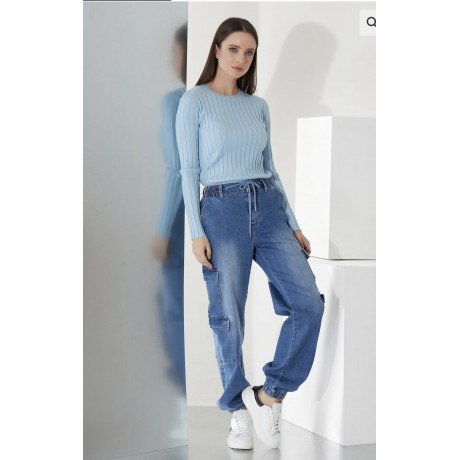 LUDO:Jeans cargo con elastico in vita e fondo- 98%cotone 2% elastene