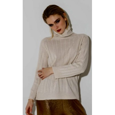 Maglia dolce vita in misto lana e cashmir collo alto,maniche lunghe scese...