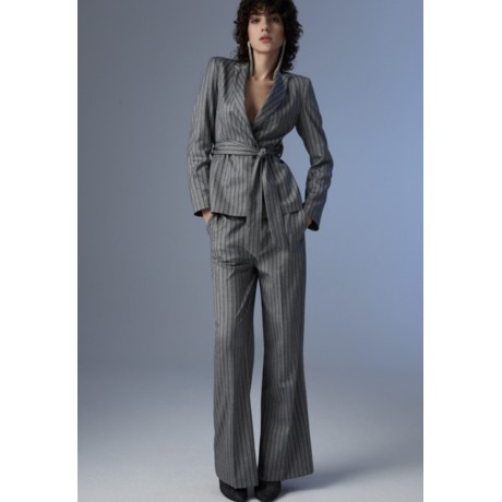 Pantalone a palazzo in tessuto fresco lana spinato lurex misto viscosa, rif. FRANZIA. Questo elegante pantalone a palazzo è real