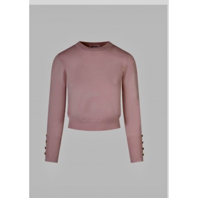 Rose:Maglia rasata e calata con scollo a barca,maniche lunghe e motivo di bottoni sui polsi