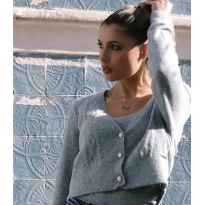 Twinseet in lana mohair top semplice e cardigan con scollo a V con bottoni gioiello